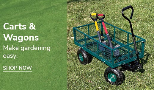 Steel Convertible Garden Cart with a red and yellow shovel sitting inside on grass