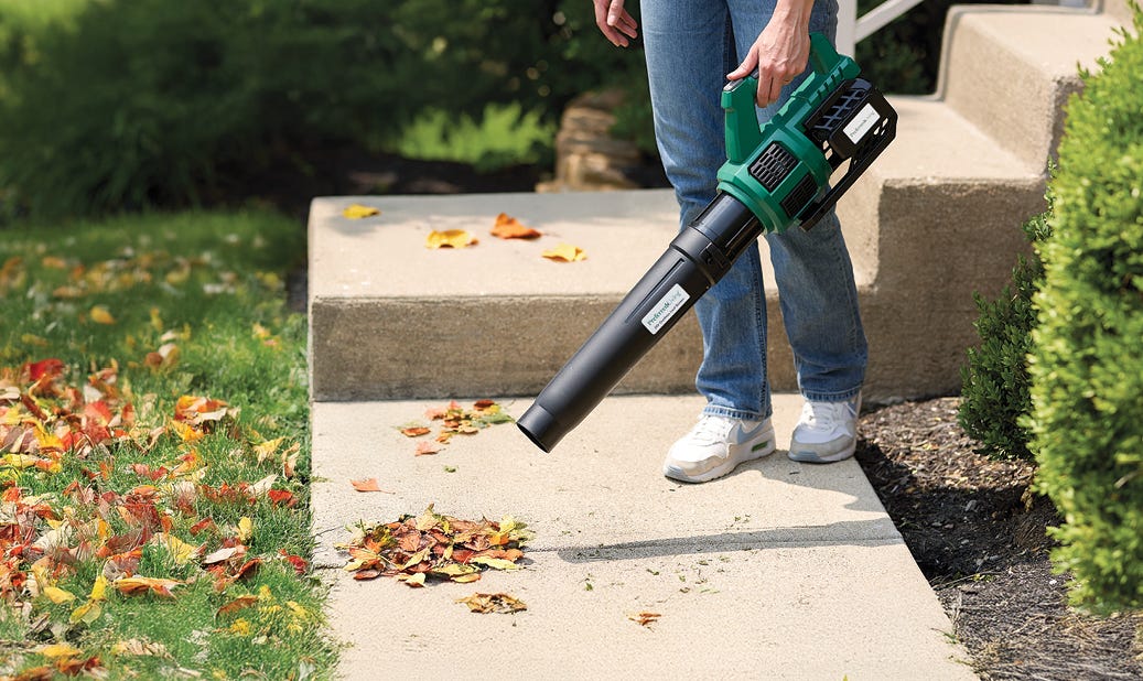 Person using cordless leaf blower