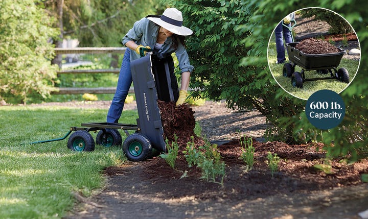 Woman dumping mulch 
