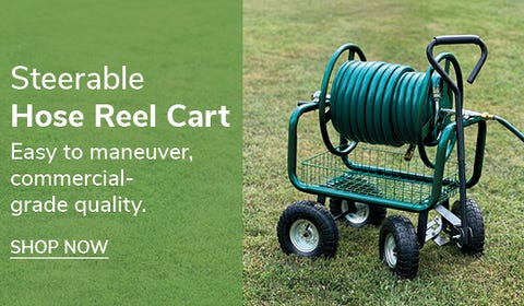 steerable hose cart sitting on grass