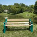 Front view of Park Bench on display by lake thumbnail