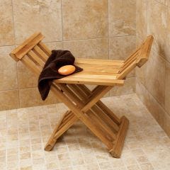 Teak Shower Stool on display in shower