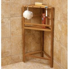 Teak Shower Shelving displayed in shower