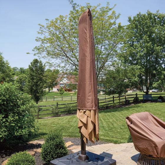 cover shown on a patio umbrella cover shown on a patio umbrella