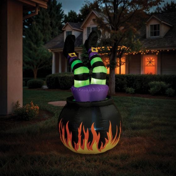 5' Animated Inflatable Witch in Cauldron  