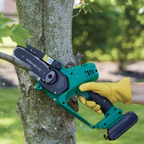 pruner saw cutting tree limbs 