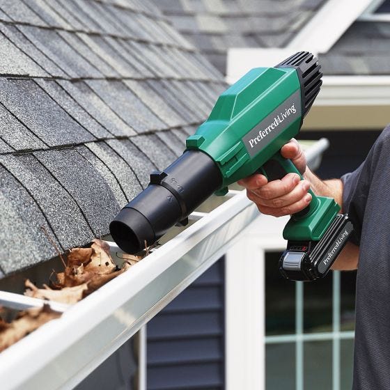 20v Cordless Compact Blower blowing out gutter