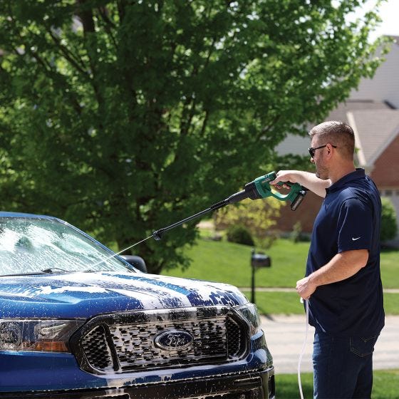 20v Cordless Pressure Washer cleaning car