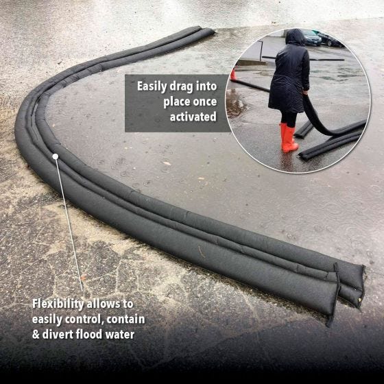 Water Activated Flood Barrier on ground