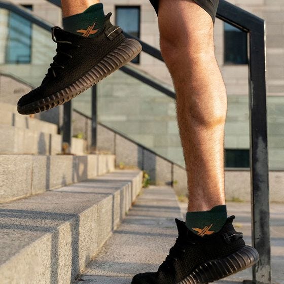 Walking up stairs with compression socks 