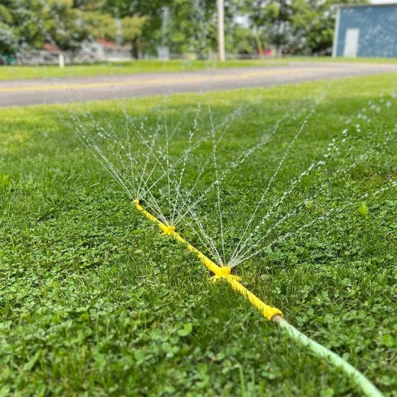 Mower cleaner  spraying  in grass