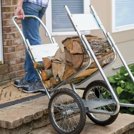 model bringing log cart up steps 