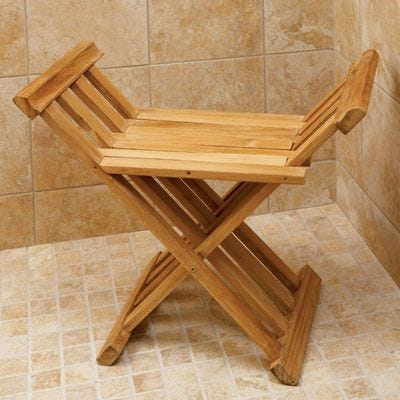 Teak Shower Stool on display in shower