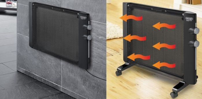 pictures of Flat Panel Micathermic Heater on floor or mounted on wall