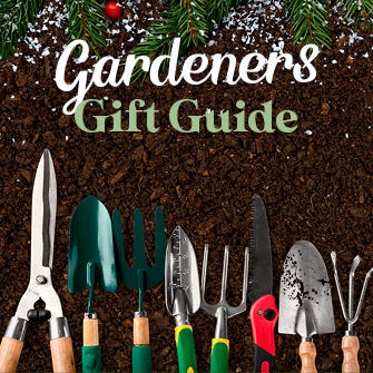 Gardener's Gift Guide thumbnail with a variety of gardening tools