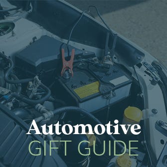 Automotive Gift Guide thumbnail car battery being charged.