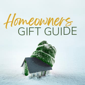 Homeowner's Gift Guide thumbnail with house covered in snow with a hat on top
