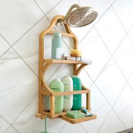 Shower Tree Storage Teak Shower Organizer - Durable & Stylish Two-Shelf Storage
