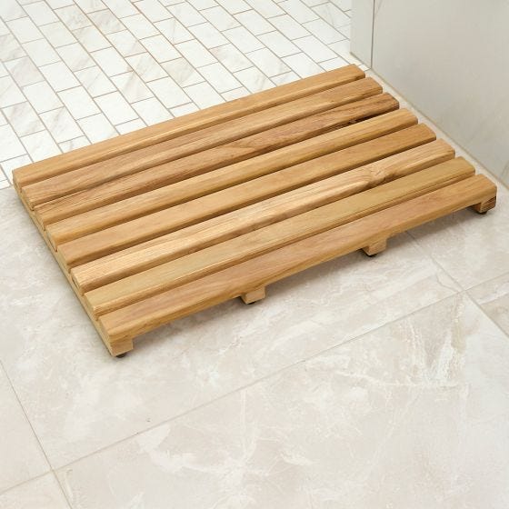 Raised Teak Bath Mat at shower