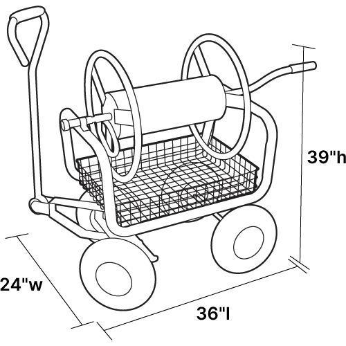 Product diagram showing weight, capacity, tires and material