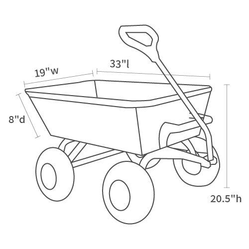 Product dimensions diagram showing front, side, and depth measurements
