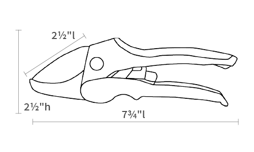 Product dimensions diagram showing weight, branch thickness, blade and body construction measurements