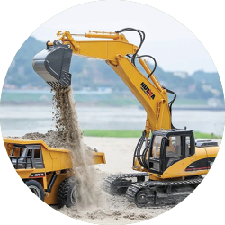 RC's for all ages category showing RC excavator dumping dirt 