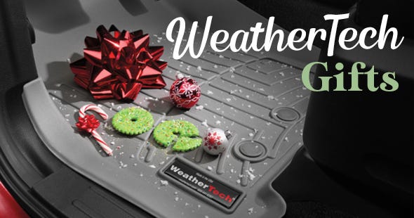 WeatherTech Gifts banne showing festive items on weather tech liner